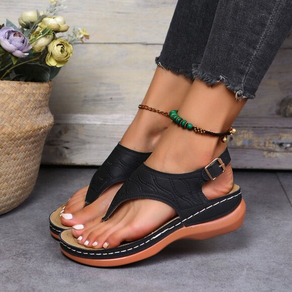 Low-Wedge Women Orthopedic Sandals Casual Flat Shoes Flip Flops Ladies A… - Picture 8 of 11
